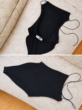 Tiger Mist Black Plunge-Back Bodysuit